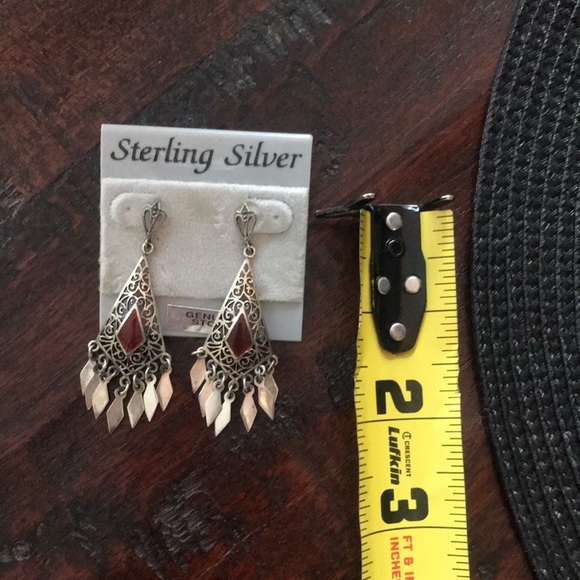 Genuine Stone Sterling Silver Dangle Earrings - Picture 5 of 6